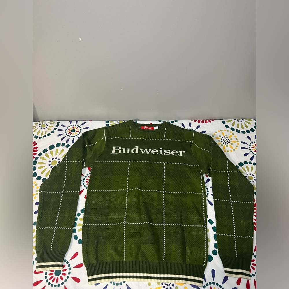Shinesty Budweiser Green Plaid Sweater Size: S
